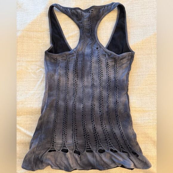 Cecilia De Buccourt Distressed Racer Back Grey Tie Dye Tank Top. Cotton. - Picture 4 of 7